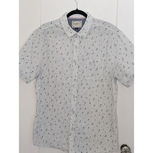Flag & Anthem Men's Button Front Shirt Large White Blue Palm Tree Sailboat Print